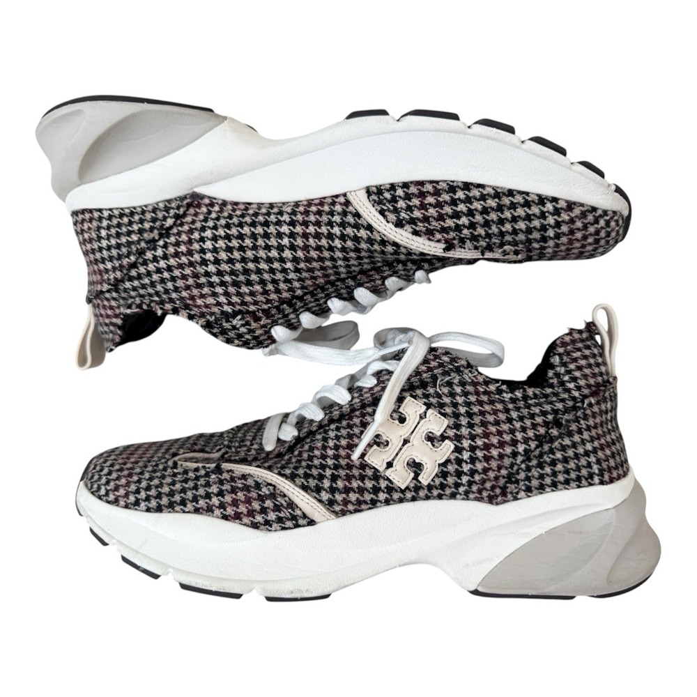 TORY BURCH Women's Cream Brown‎ Good Luck Herringbone Trainer Shoes (Size 11 M)